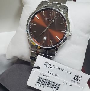 New Bulova Slim Men's Quartz Date Silver-Tone Watch 40MM 96B340 $325